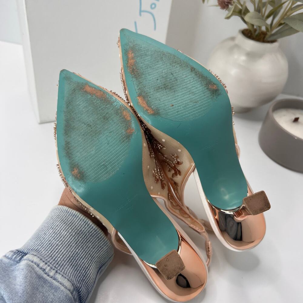 Betsey Johnson Nikki Floral Sequin Slingback Pointed Toe Heel Blush Women 7M - Picture 9 of 11